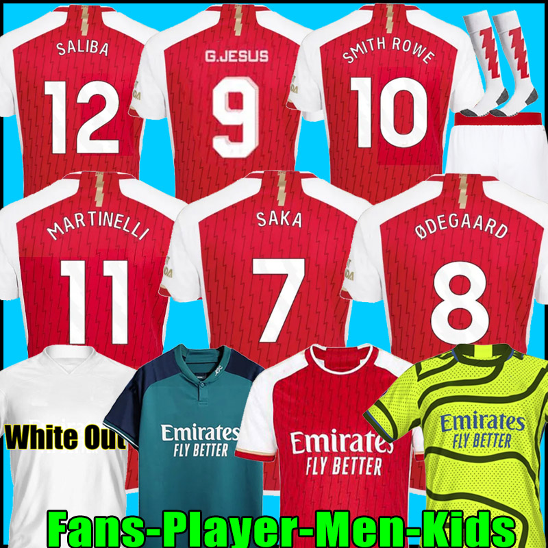 

23 24 SAKA soccer jerseys Whiteout HAVERTZ G. JESUS SMITH ROWE SALIBA Player version MARTINELLI ODEGAARD THOMAS NKETIAH TIERNEY 2023 2024 football shirt Men Kids kit, 22/23 kids third socks