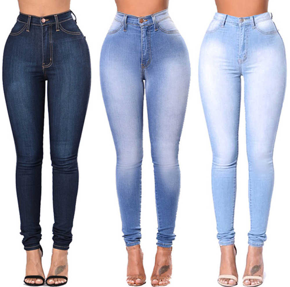

Jeans For Women Blue High Waist Elastic Stretch Ladies Female Washed Denim Skinny Pencil Pants S-3XL, Light blue
