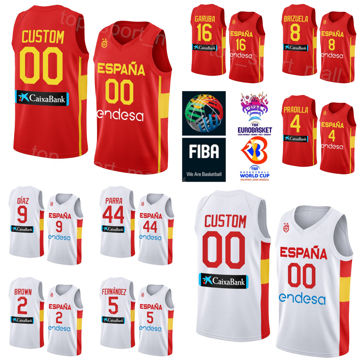 

Print Spain Basketball Jersey 2023 World Cup 4 Pau Gasol 14 Willy Geuer 41 Juancho Hernangomez 4 Eric VILA 9 Alberto DIAZ 8 Dario Brizuela 5 Rudy Fernandez Alex Abrines, With patch