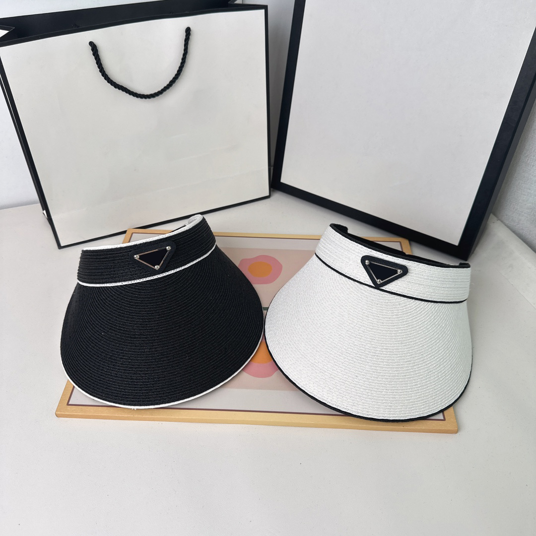 

Mens Straw Visor Womens Summer Visors Designer Baseball Caps for Womens Triangle Hat Fashion Casquette SunHat Bucket Hats p Visor 236164D, P1