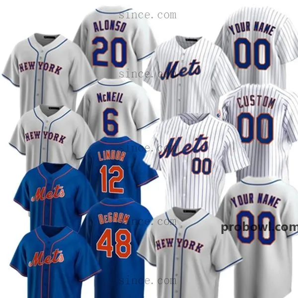 

20 Pete Alonso Jerseys 48 Jacob DeGrom 12 Francisco Lindor Conforto Steven Matz Syndergaard Davis baseball jersey Custom Stitched, Men's color 4