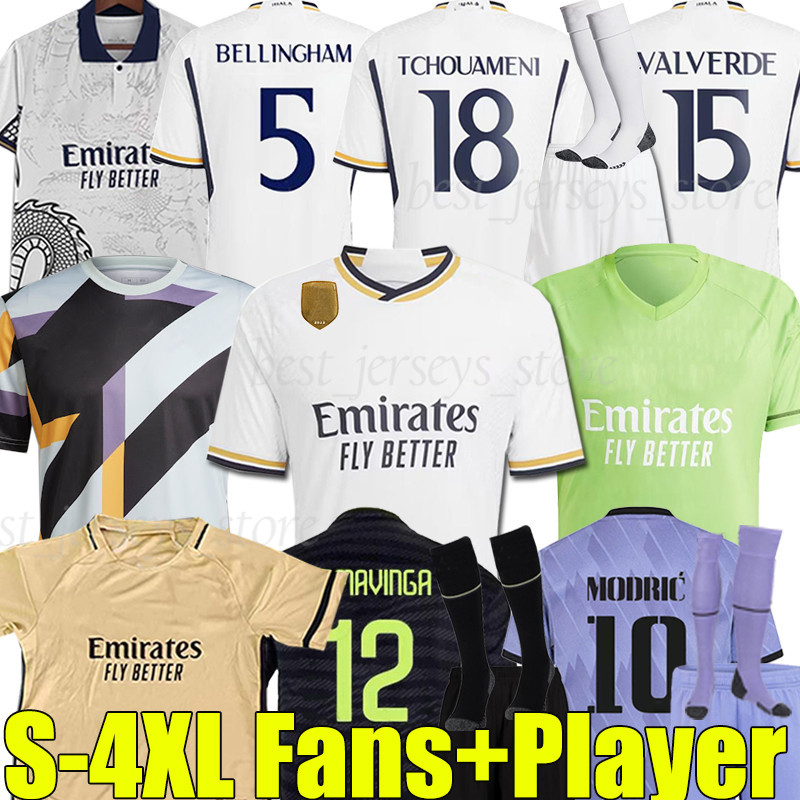

4XL 23/24 BELLINGHAM#5 Finals soccer jerseys 2023 dragon version football shirt 2024 ALABA TCHOUAMENI CAMAVINGA MODRIC VALVERDE VINI JR men kids kits socks, 22-23 home