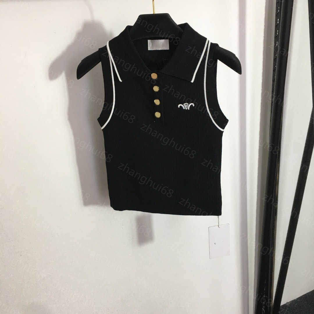 

23ss Womens Knits womens designer clothing logo embroidered half-open lapel knitted vest top on chest High quality womens clothes