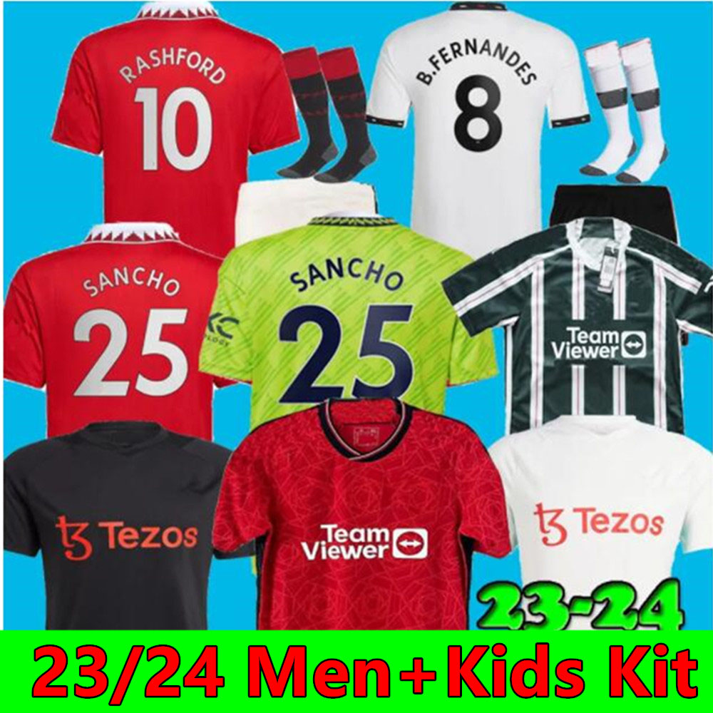 

23 24 ANTONY SANCHO RASHFORD soccer jersey MANS B. FERNANDES 2023 2024 CASEMIRO MANCHESTERS ERIKSEN SHAW UTDS football shirt men kids kit uniforms, 23 24 away+league patch adult