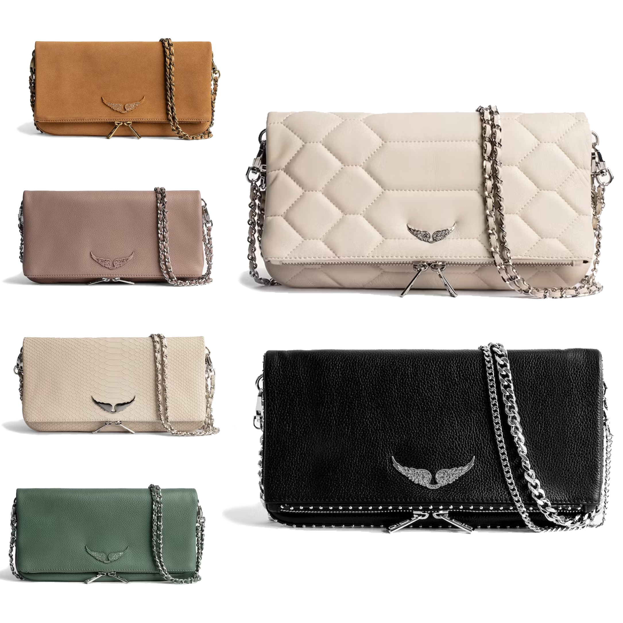

Crossbody womens chains Designer Zadig Voltaire Shoulder Bags totes mens Genuine Leather Pochette Rock Swing Your Wings handbag baguette Luxury Clutch Bags, White diamond pattern