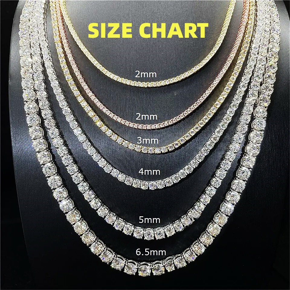 

Hip Hop Moissanite Diamond Tennis Chain Necklace Iced Out D Color White VVS 925 Sterling Silver 2MM 3MM 4MM 5MM 6.5MM Women alib