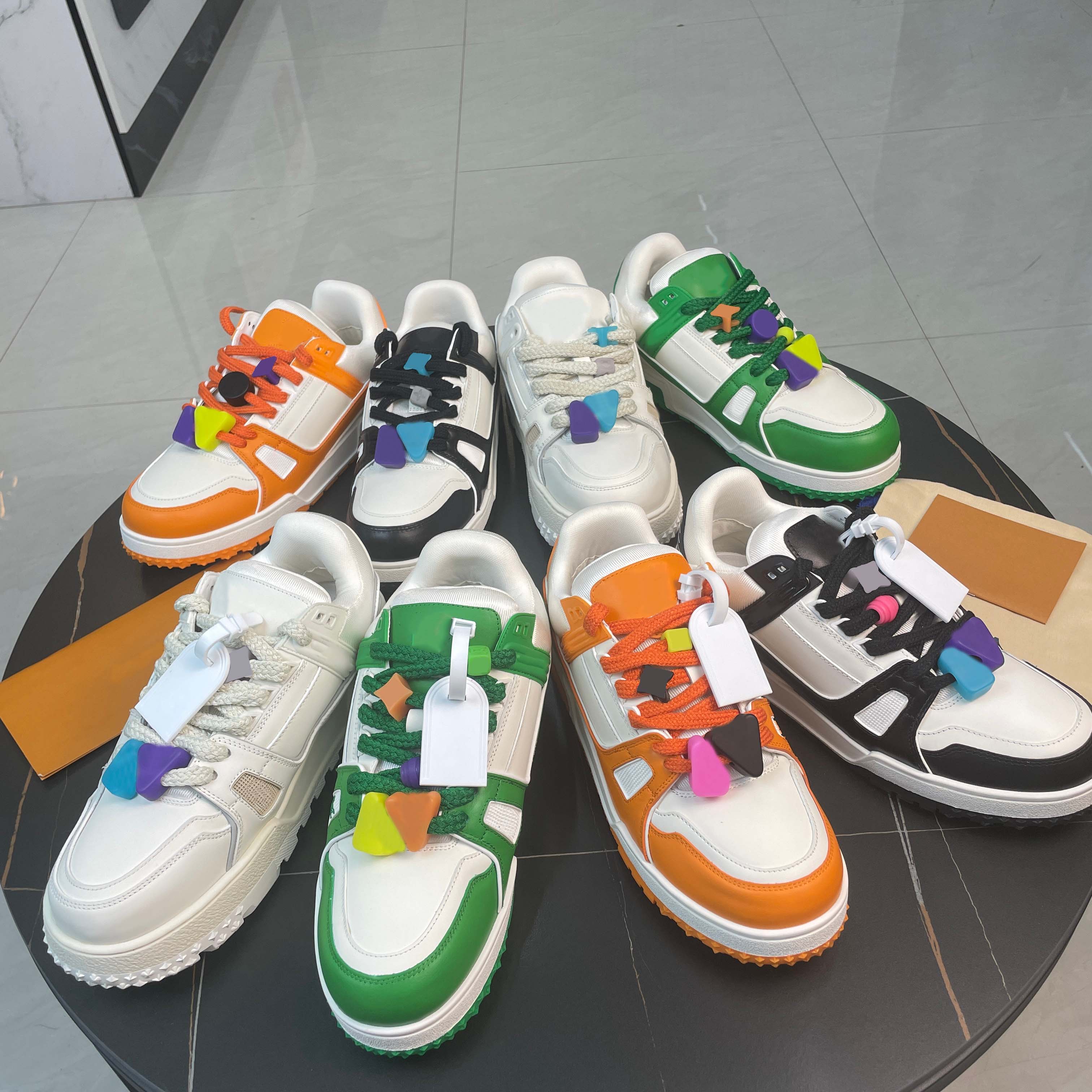 

New Training Shoes Trainer Maxi Sneaker Designer Sports Shoes Men and WomenBuckle Leather Sports Shoes Board Shoes Couple Fashion Bread Green Orange Blue Black 35-45