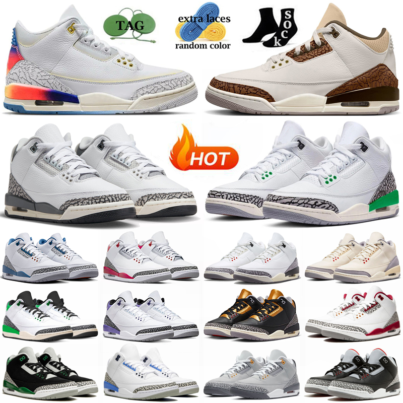 

Jumpman 3 Basketball Shoes men 3s sneakers Fire Red Wizards Lucky Green Pine White Cement Black Medellin Sunset Palomino UNC Cool Grey mens outdoor sports trainers, White cement reimagined