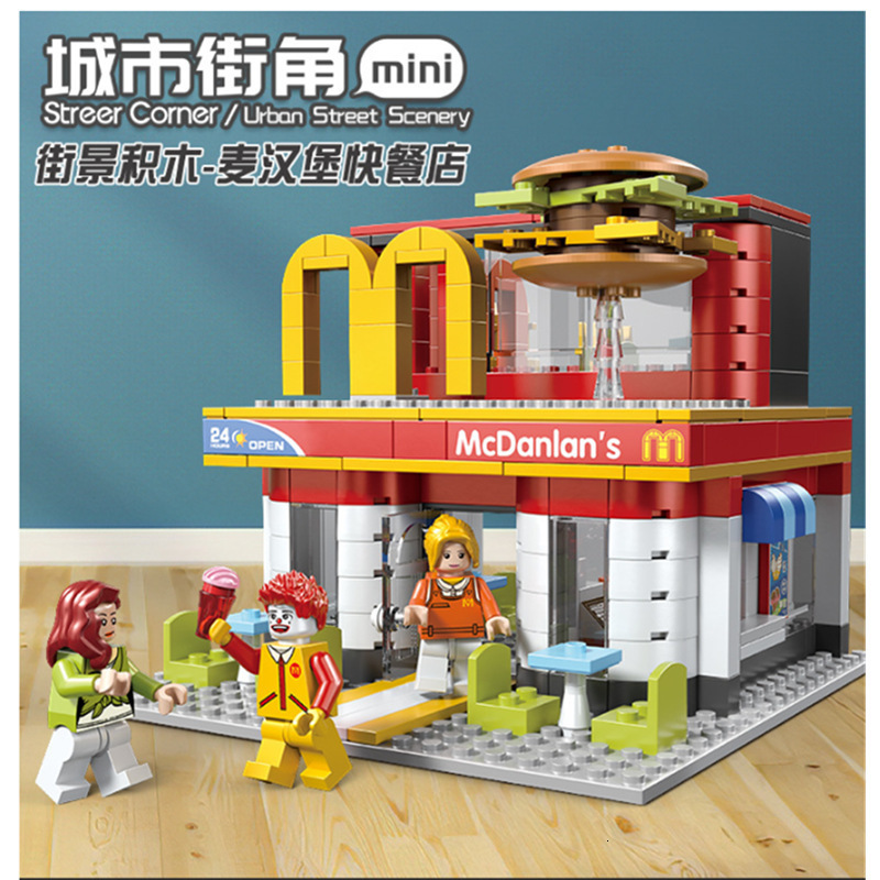 

SEMBO City Street View Coffee Ice Cream Burger Shop MC Fast Food Store House Model Building Block Educationanl Toy Birthday Gift 220701