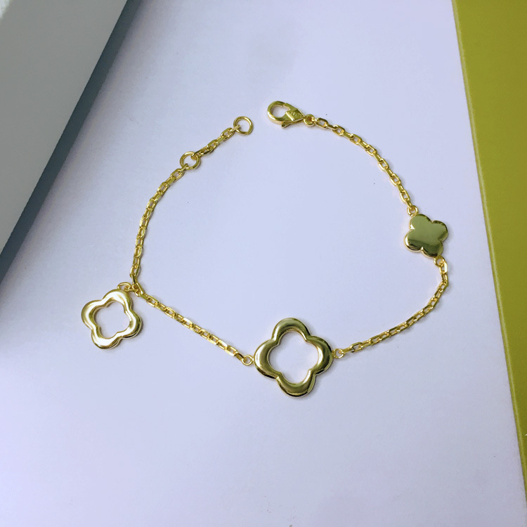 

New Byzantine Fashion Classic 3 Clovers Charm Bracelets Bangle Chain 18K Gold Agate Shell Mother-of-Pearl for Women&Girl Wedding Mother' Day Jewelry Womens gifts Van