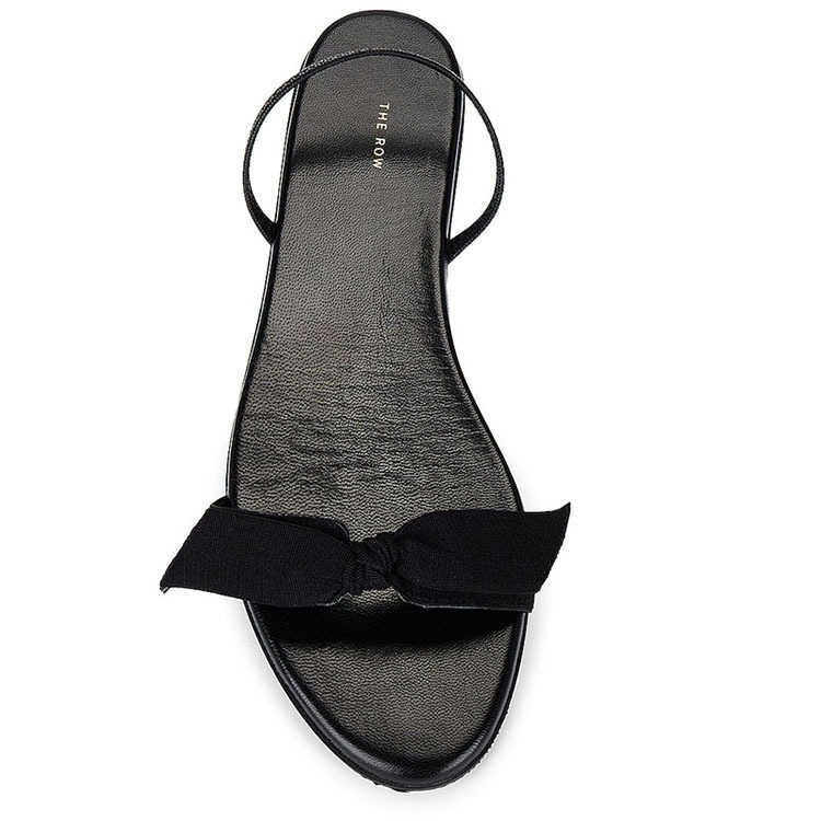 

THE ROW BOW SLINGBACK Fashion Minimalist Silk Ribbons Bow Tie Genuine Leather Flat Bottom Sandals for Women sandal Buckle Beach Shoes, Black2
