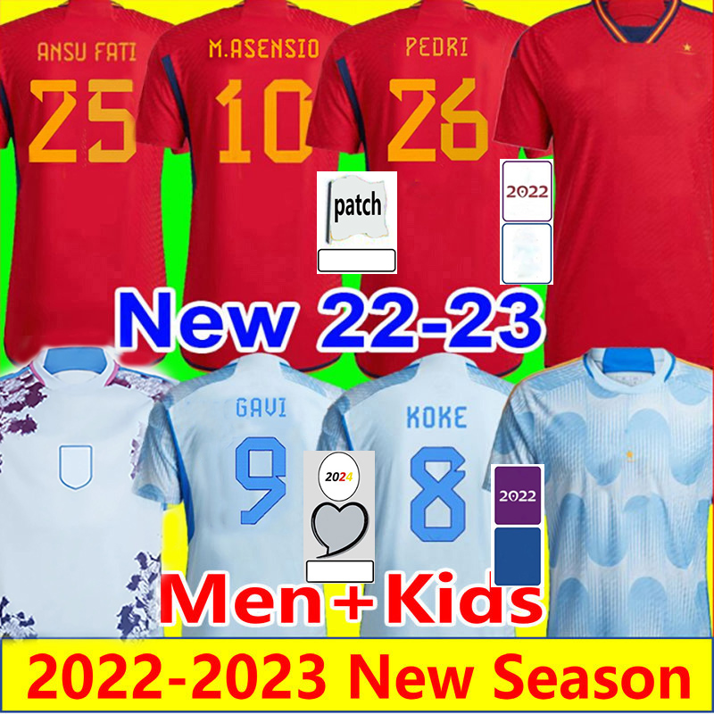 

2023 Espana MORATA PEDRI GAVI soccer jerseys ASENSIO CARVAJAL MERINO FABIAN camisetas de futbol YEREMY ANSU FATI OLMO JOSELU RODRIGO football shirts Men Kids set, Kids 22-23 home