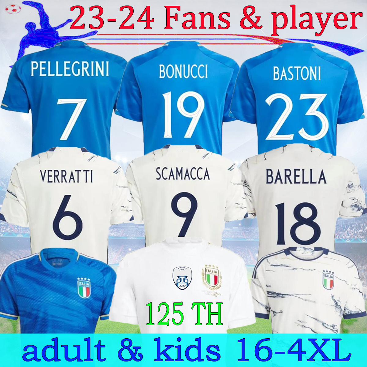 

2023 125TH BONUCCI ITALYS soccer Jerseys home AWAY 23 24 JORGINHO INSIGNE VERRATTI men kids kit CHIESA BARELLA finals CHIELLINI Pellegrini Immobile FOOTBALL SHIRTS, 23-24 away player kit