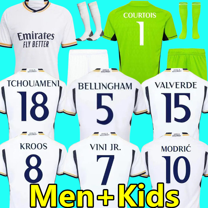 

#5 BELLINGHAM VINI JR soccer jerseys 23 24 Real Madrids goalkeeper Courtois Valverde MODRIC Tchouameni CAMAVINGA 2023 football shirt men kids kits Camiseta De Futbol, 23/24 gk kids