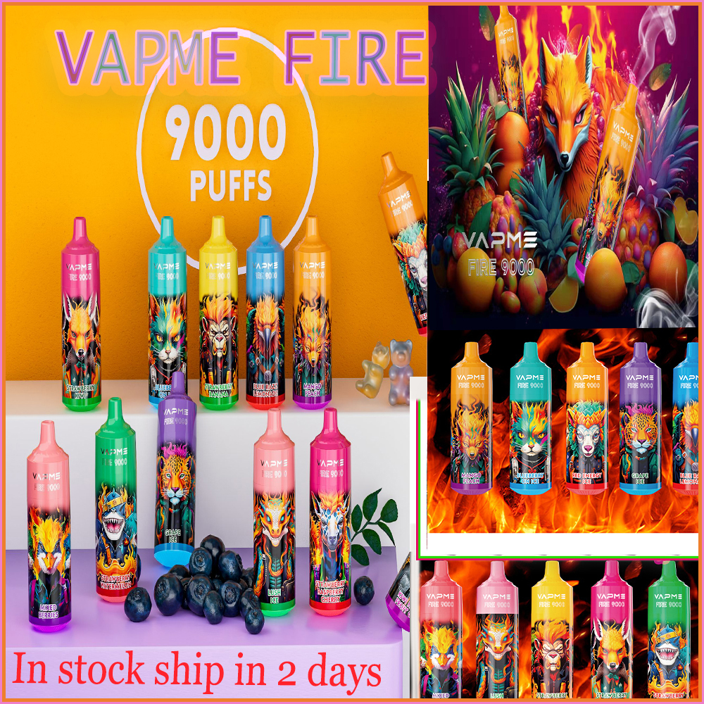

Original Vapme Fire 9000 Puffs Disposable E-cigarettes 12 Colors 2% 5% 850 mAh Rechargeable Battery 15Ml Prefilled Pod Big Vapor Kit Airflow Control Mesh Coil VS Tornado
