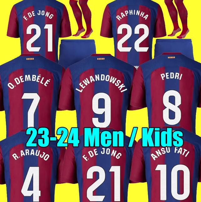 

22/23/24 LEWANDOWSKI Barcelona Soccer Jerseys ANSU FATI Camiseta 2023 2024 MEMPHIS PEDRI KESSIE FERRAN RAPHINHA BRAITHWAITE Football Shirt Men Jersey Kids Kit, 23 24 away kids