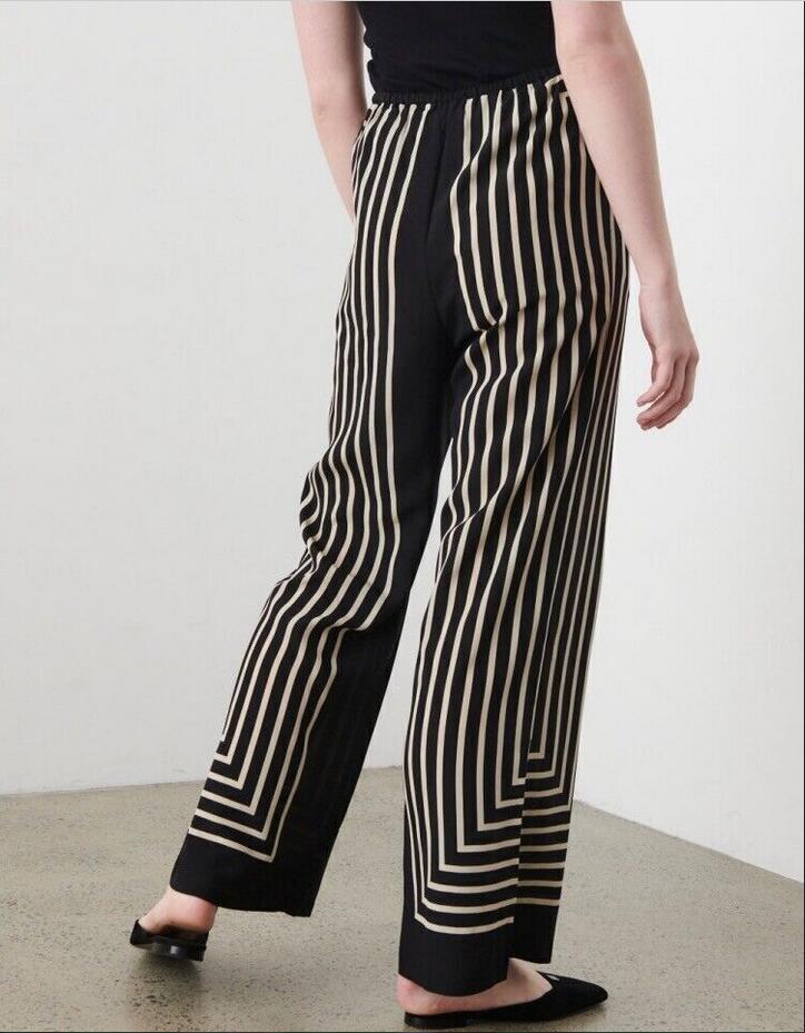 

23-T/oteme Silk Striped Elasticated Waist Loose Long Pants, Khaki