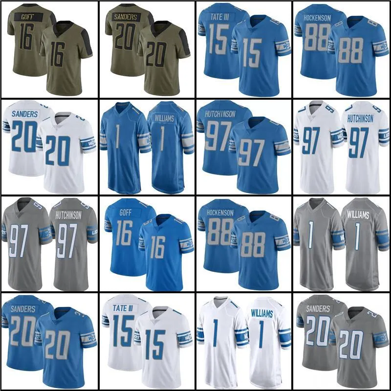 

Jersey 9 Jameson Williams 97 Aidan Hutchinson D'Andre Swift Barry Sanders TJ Hockenson Frank Ragnow Amon-Ra St. Brown Penei Sewell Football', Men jersey