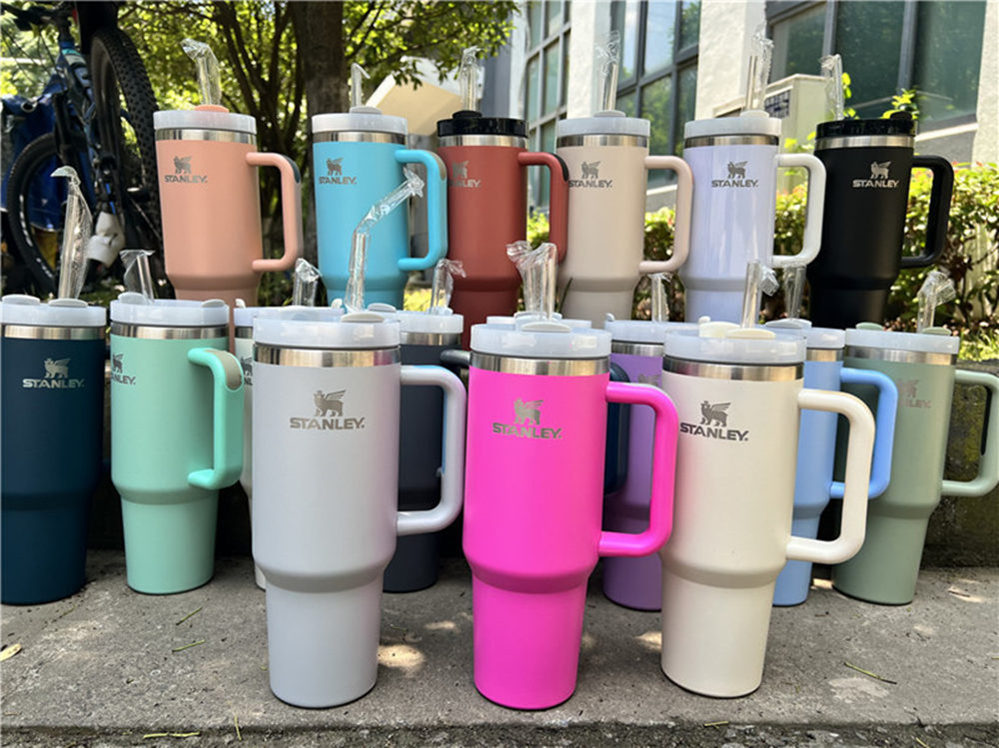 

DHL Stanley Quencher H2.0 Tumblers 40oz Stainless Steel Tumblers Cups with Silicone handle Lid And Straw 2nd Generation Car mugs Keep Drinking Cold Water Bottles 0616, Multi-color