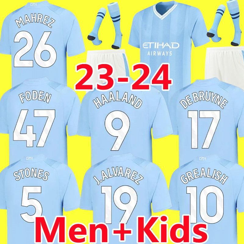 

23 24 MANS CITIES SOCCER JERSEYS Haaland GREALISH DE BRUYNE FODEN MAHREZ GUNDOGAN BERNARDO ALVAREZ STONES 2023 2024 MANCHESTERS football shirts kids kits Jersey, 23-24 home patch