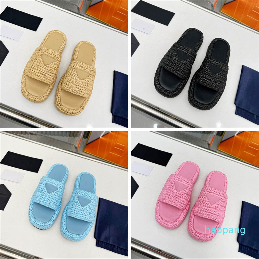 

Designer Shoes Women Slipper Crochet Flatform Slides Fabric Sandal Triangle Monoblock Rubber Slippers Fashion Summer Outdoor Casual Shoe Black White Sandals