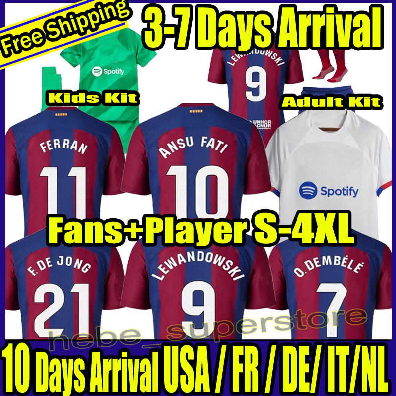 

S-4XL 23 24 LEWANDOWSKI Soccer Jerseys MEMPHIS PEDRI ADAMA AUBA Camisetas de football FERRAN ANSU FATI barcelonas F. DE JONG DEST DAVI ALVES Kids / Adult Full Kit Socks, 23-24 home