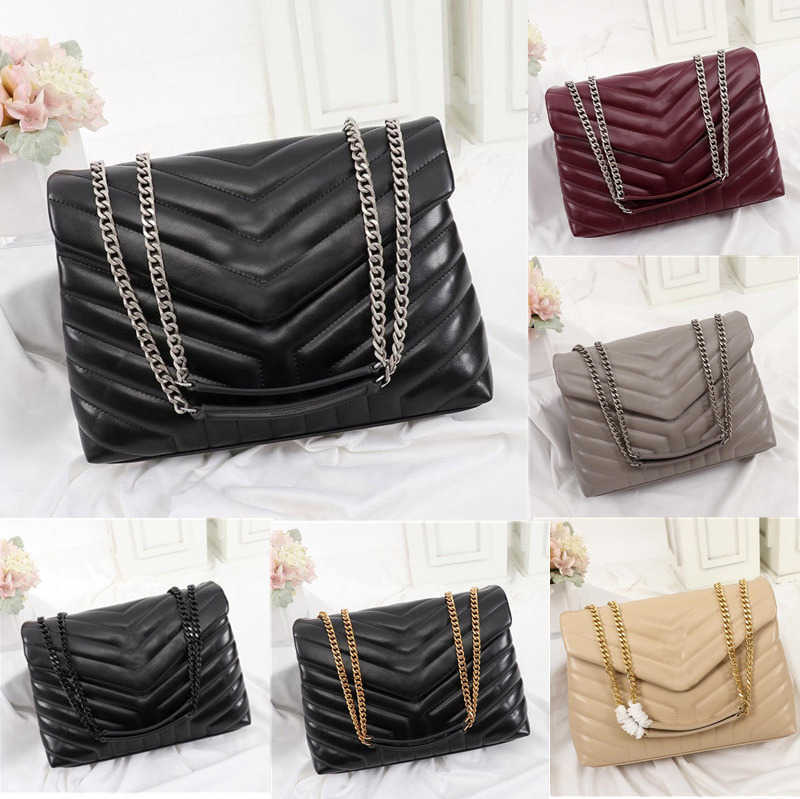 

designer bag handbags square fat LOULOU chain bag real leather women's bag large-capacity shoulder bags high quality quilted messenger bag tote bags, Black gold