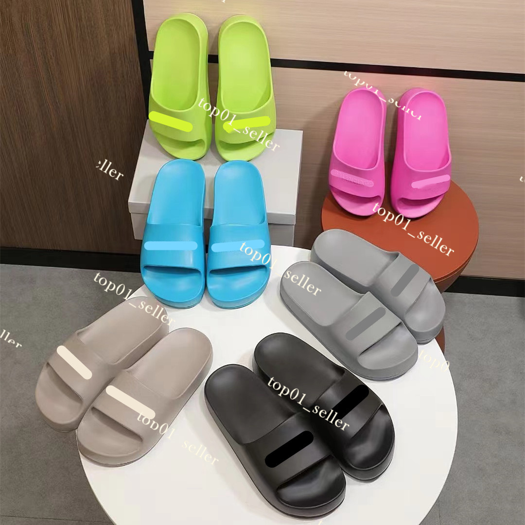 Designer Mold Chunky slide sandals for women rubber Paris Flat slides sandales Molded 45mm Platform height Womens flat fashion Khaki black pink b