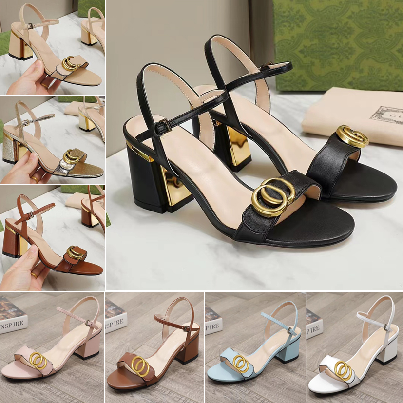 

Designer womens summer sandals real leather classic high heels party dress wedding fashion work sexy heel gg shoes woman 5cm 7cm ladies bag size 35-42 with box, Rice white 5cm