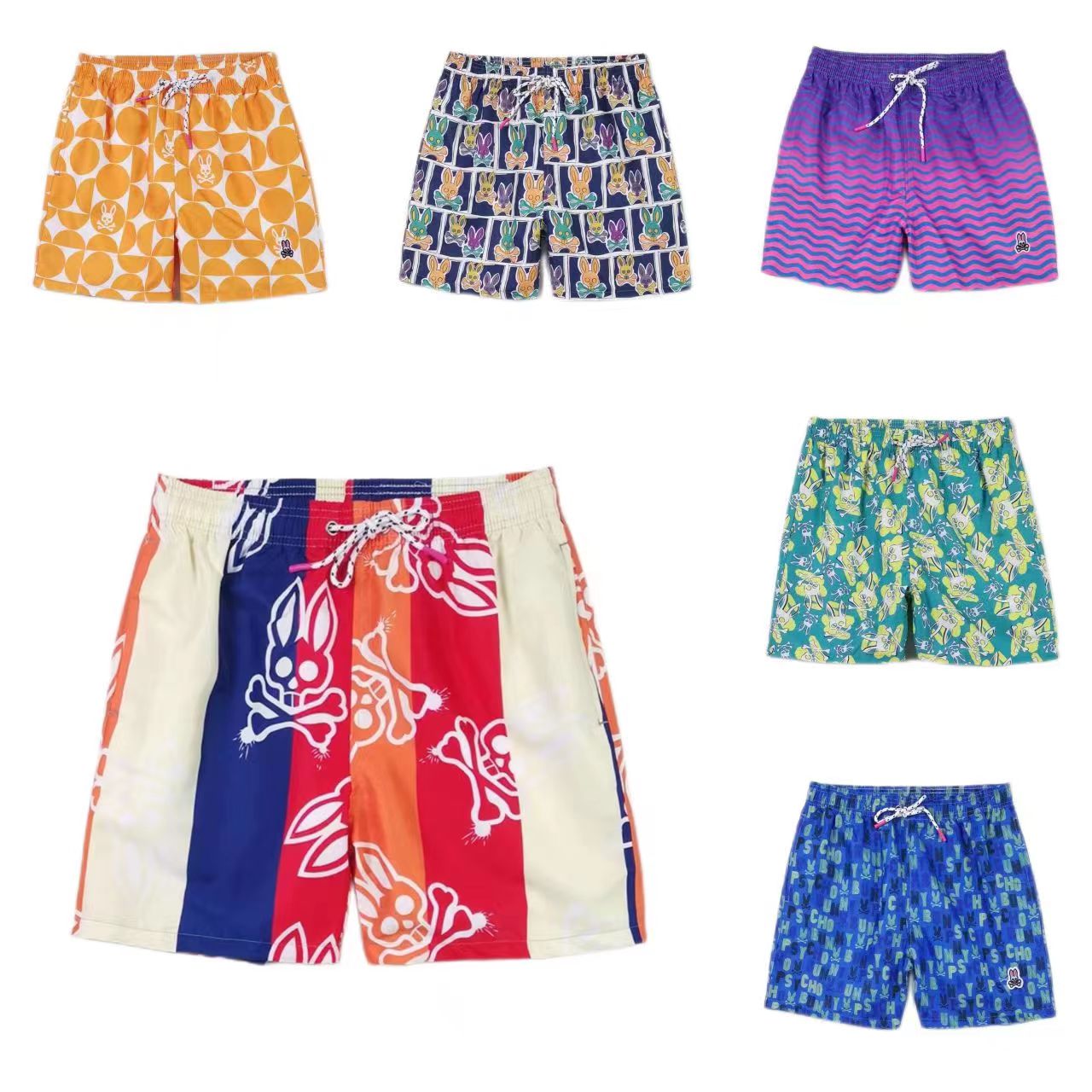 

psycho bunny designer mens shorts fashion beachwear skull leisure time psychological rabbit surfing shorts quick drying luxury popular brand European style L-XL, 18