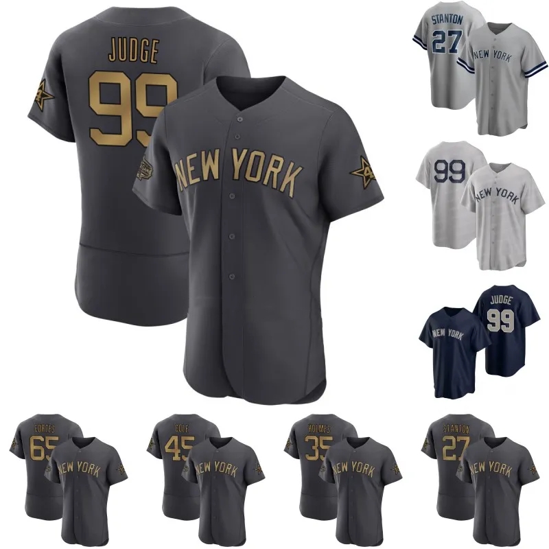 

All-Star 99 Aaron Judge Yankees Jersey Nestor Cortes Gerrit Cole Jose Trevino Clay Holmes Giancarl Stanton Anthony Rizzo Josh Donaldson Gleyber Torres Jersey, Mens cool base navy no name