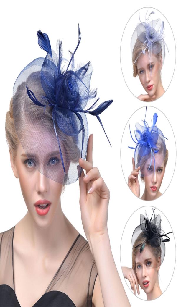 

Lady Women Headpieces Fascinator Mesh Flower Hair Clip Feather Hat Wedding Party Bridal New 2021 Formal Wear Hats Prom Cocktail Ho5602370