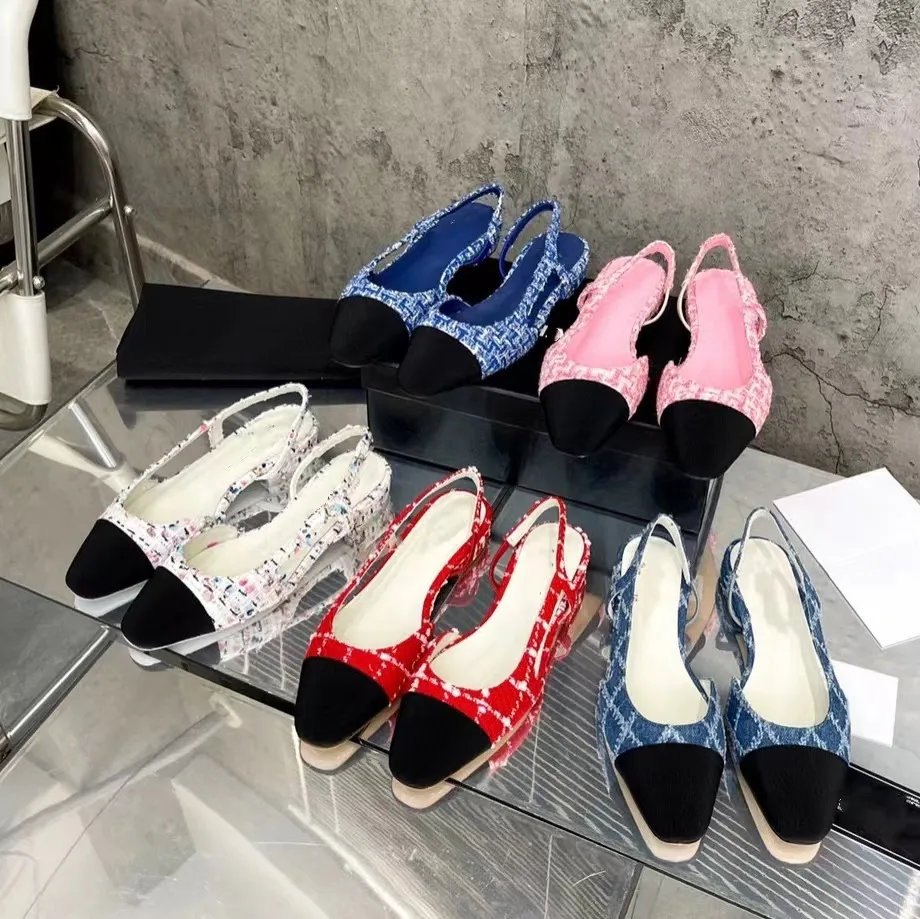 

Luxury Brand Classic Designer New Color High Quality Women's Wedding Shoes Thick Heel Fashion Round Head Slippers 100% Leather Office Sandals Factory Shoes, 43