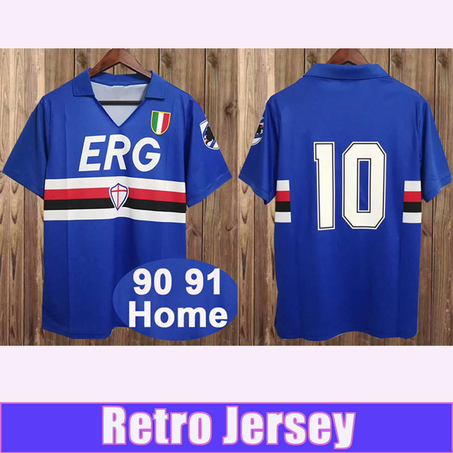 

1990 1991 Sampdoria Retro Mens Soccer Jerseys MANCINI VIALLI Home Short Sleeve Football Shirts, Fg11980 1990 1991 home
