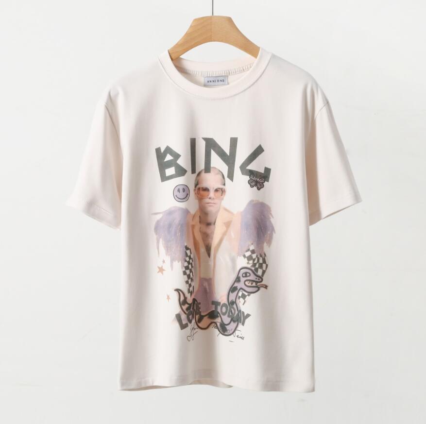 

2023ss summer AB fashion brand Women Designer Tees BINGs Fashion Illustrations Cotton Print TShirt Round Neck T-Shirt loose washed womens Tops tees