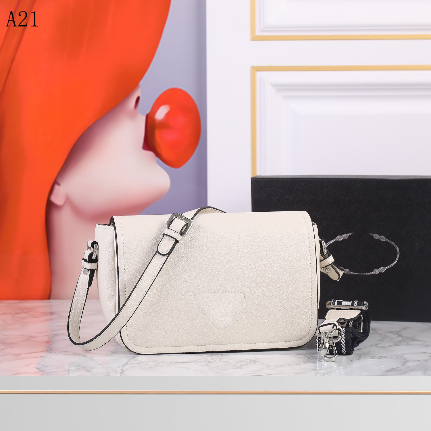 

Lady's bag Horse Bag Lady's one-shoulder skew straddle bag Messenger Bag Adjustable shoulder strap Skew leather leather delivery box BD314, White