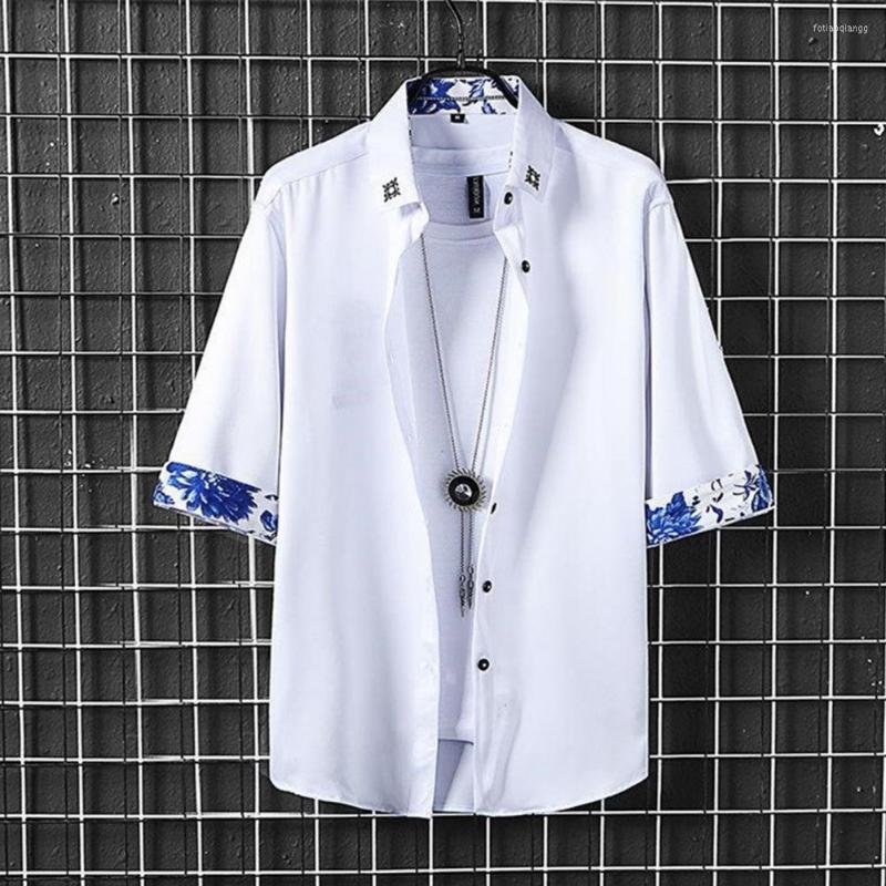 

Men's Casual Shirts Men Shirt Turn-down Collar Summer Mid Length Top Garment, Black