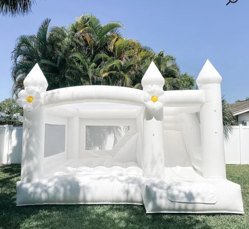 

16x16x10.5ft White Wedding Bounce House Inflatable Bouncy Castle with Slide jumper bouncer moon jumping castle for adults and kids included blower free ship