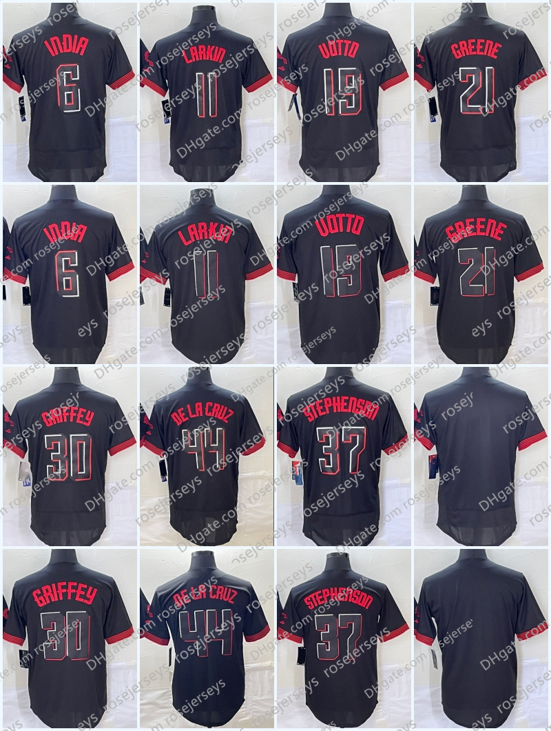 

Men's Jonathan India Barry Larkin Jersey Elly De La Cruz Ken Griffey 2023 City Connect Joey Votto Hunter Greene Cincinnatis Tyler Stephenson Black Jerseys, #19 cool