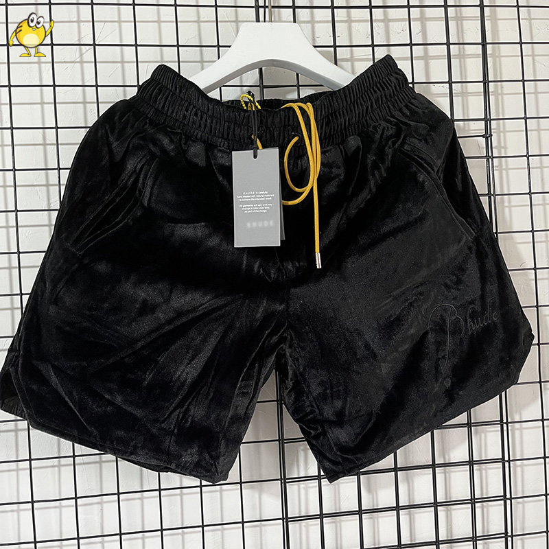 

Velvet Shorts Men Woman 2023 Streetwear 1 Quality Fashion Casual Stretch Yellow Drawstring Black Breeches