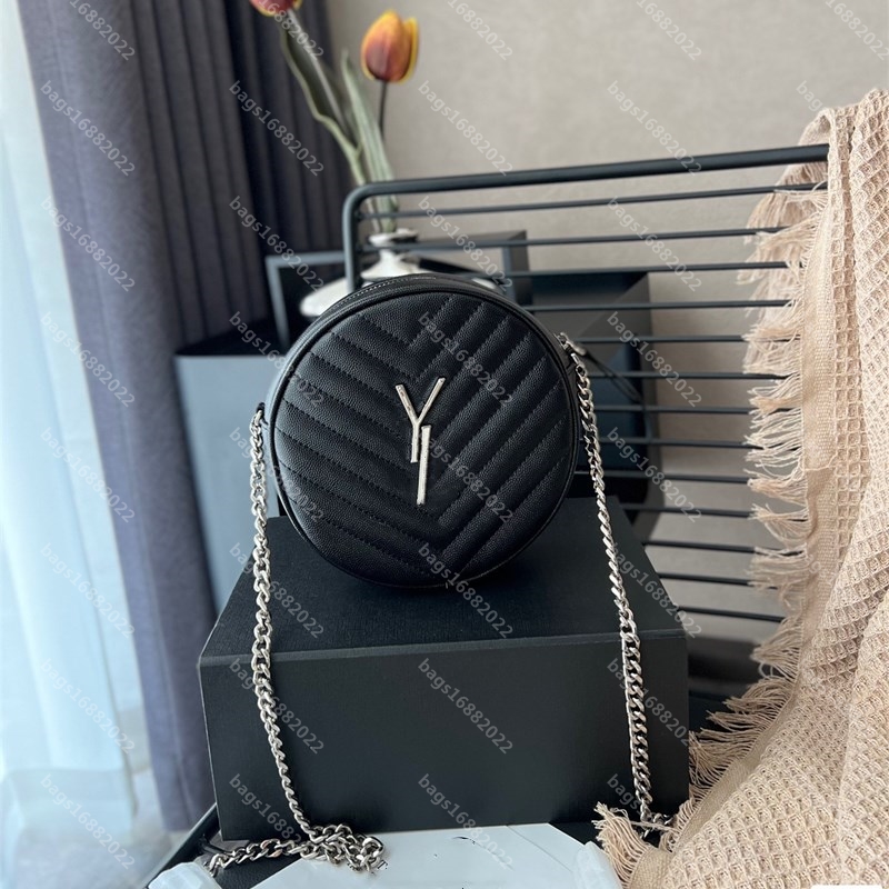 

Top quality VINYLE ROUND bags sewn grain leather round bag women one shoulder crossbody bag designer bag handbag V-shaped Quilted Bag Matching chain bag wallet, Add box