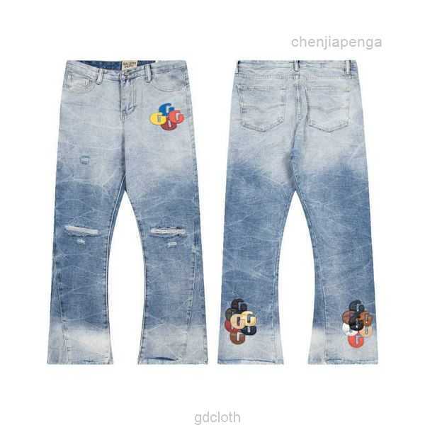 

Clothing Denim Pants Galleries Ink Splashing Graffiti Micro Horn Structure Splicing Casual Loose Jeans Long Women's Rock Hip Hop Trousers DPPF, G58 black
