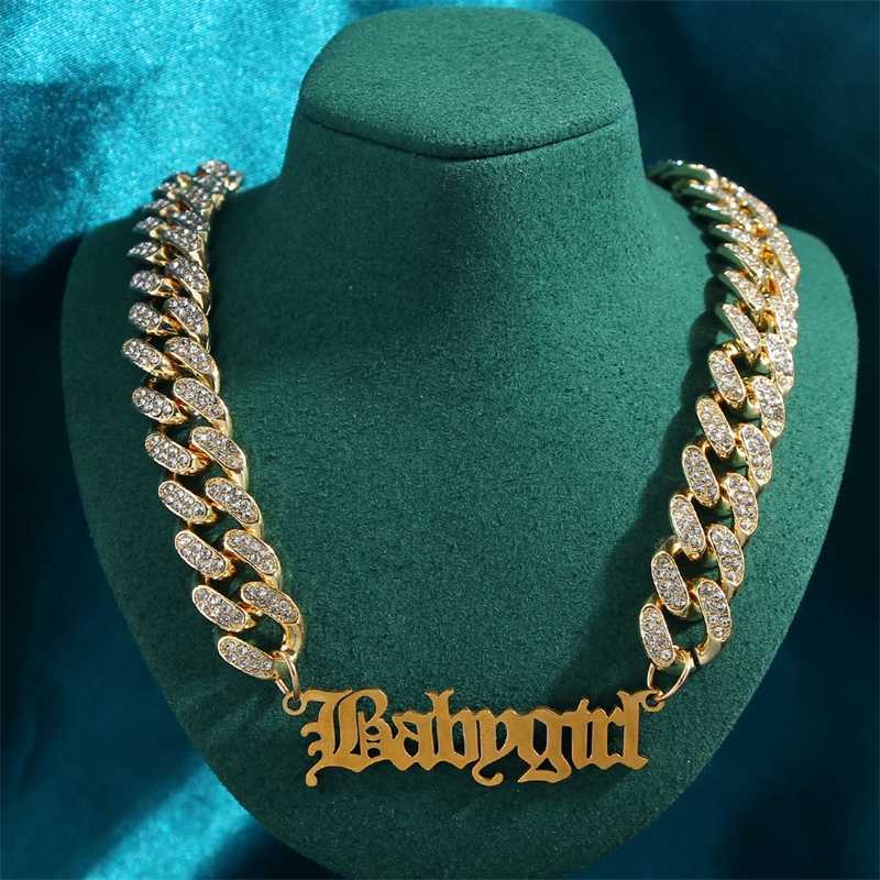 

Pendant Necklaces Fashion Gold Silver Color Babygirl Letters Necklace for Women 12mm Full Rhinestone Cuban Link Chain Jewelry 230613