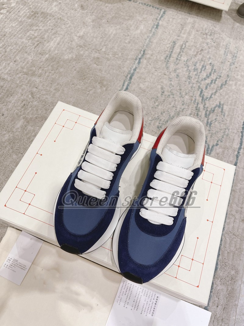 

Designer Sprint Runner Sneaker Running Shoes Nappa Leather Satin twill Fashion Women Sneakers Pink Black Embossed Navy Red Triple White ladies Trainers, 13