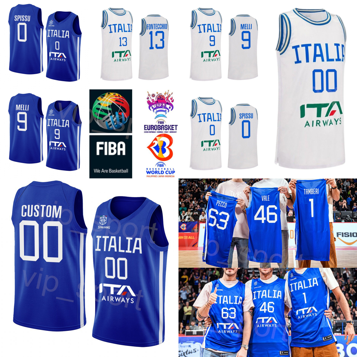 

Print Italia Basketball Italy Jersey 2023 World Cup National Team 1 Nico MANNION 9 Nicolo Melli 13 Simone Fontecchio 0 Marco Spissu Guglielmo CARUSO Davide CASARIN, Blue