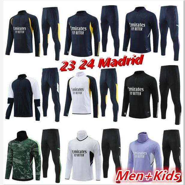 

2023 2024 Real Madrid tracksuit 22 23 mans Half pulled Long Sleeves football training suit jogging kits Men kids soccer football., Black