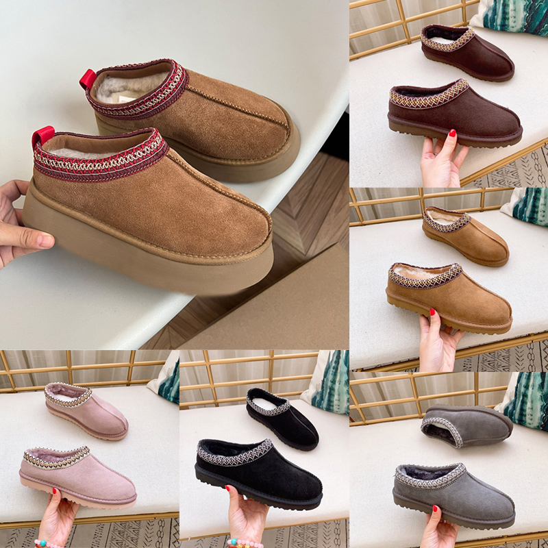 Tasman Tazz Australian Platform Slipper Designer Chestnut Fur Fluffy Slides Australia Snow Boot Woman Man Suede Ultra Mini Platform Boots Size 43-image-877312083