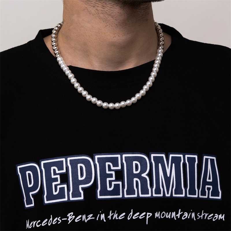 

Beaded Necklaces Punk Pearl Short Choker Necklace Men Trendy White Beads Splicing Chain Collar on Neck Fashion Jewelry 2023 230613