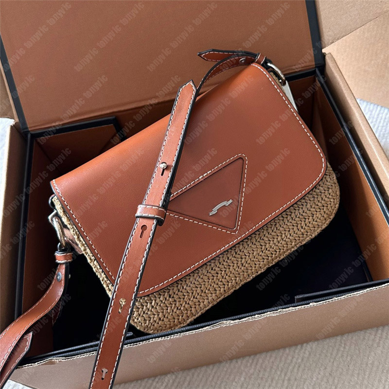 

2023 Summer Crossbody Bag Womens Luxury Straw Message Bag Leather Patchwork Casual Shoulder Bags Small Purse Beach Bags Tonyvic, Black
