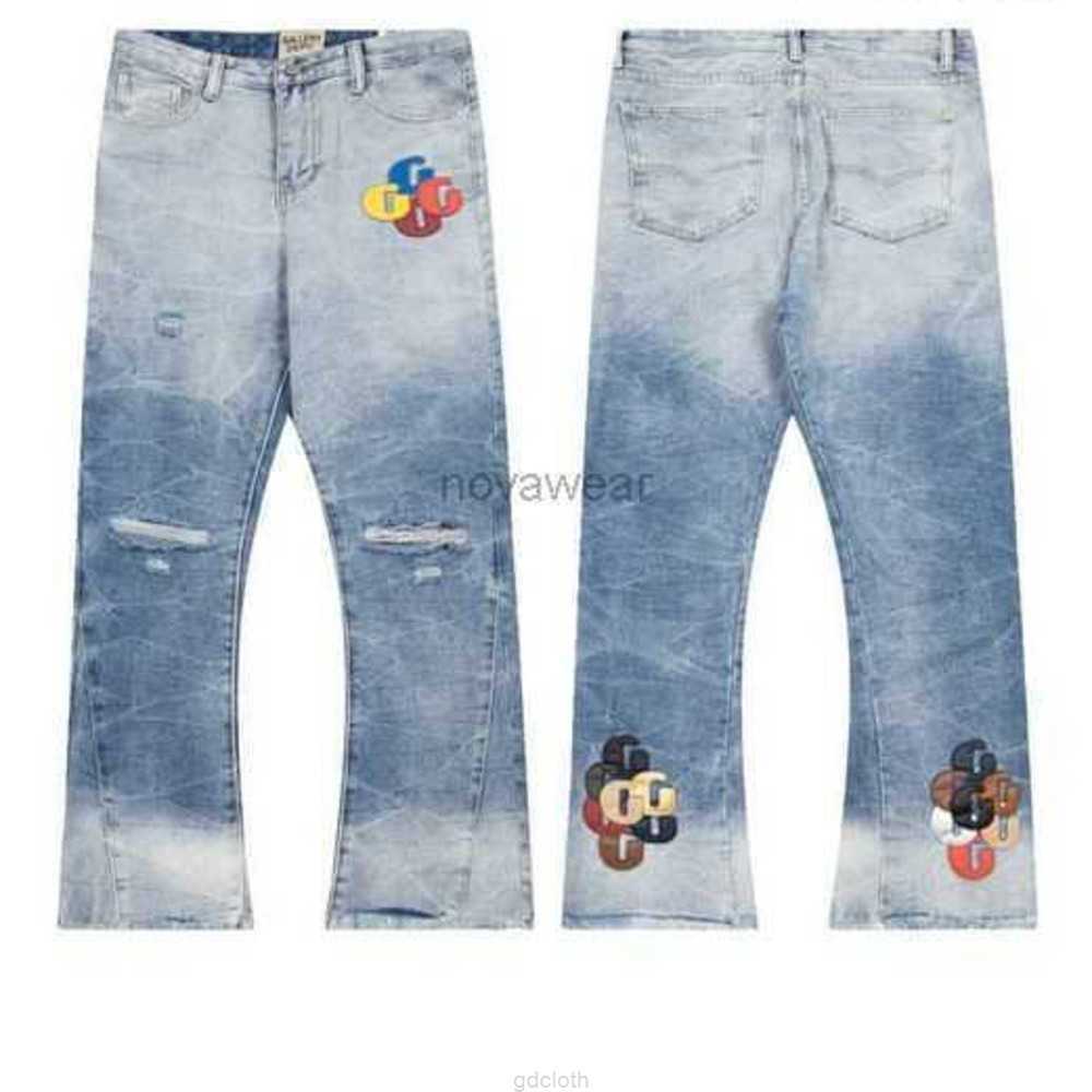 

Clothing Denim Pants Galleries Ink Splashing Graffiti Micro Horn Structure Splicing Casual Loose Jeans Long Women's Rock Hip Hop Trousers 2023, G79 blue